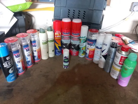 APPROXIMATELY 17 ASSORTED AEROSOL SPRAYS TO INCLUDE; 151 HIGH PERFORMANCE, AVEENO, SANMEX, DESTELLO, MITCHUM AND ZOFLORA