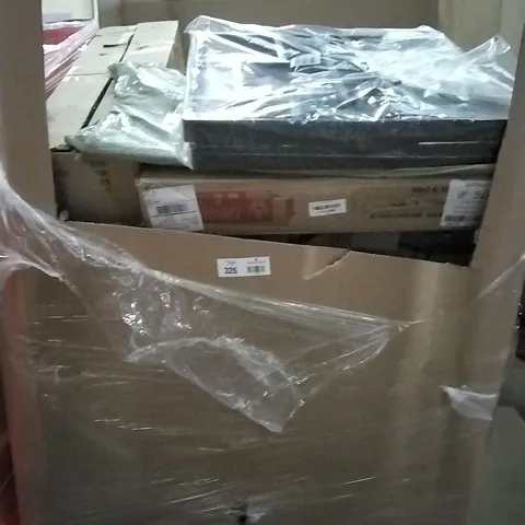 PALLET OF ASSORTED ITEMS INCLUDING, LED MIRROR, 52" LED CEILING FAN, OPEN SHELF UNIT, FOLDING STEPS, BOXED FURNITURE,  FLY KILLER. 