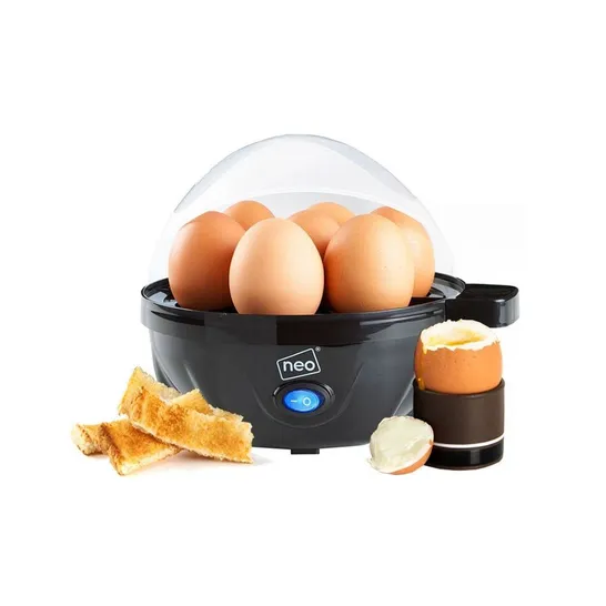 BOXED NEO STAINLESS STEEL ELECTRIC EGG BOILER POACHER AND STEAMER - BLACK/CLEAR (1 BOX)