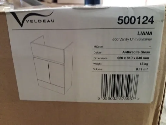 BOXED AS NEW VELDEAU LIANA 600 SLIM LINE VANITY UNIT IN ANTHRACITE GLOSS - 220X610X840MM