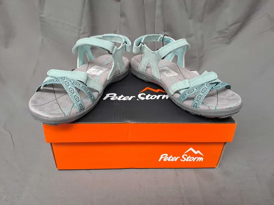 BOXED PAIR OF PETER STORM OPEN TOE SANDALS IN LIGHT BLUE UK SIZE 4