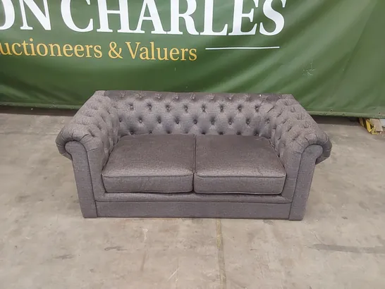 HAMPTON VELVET PLUSH GREY 2 SEATER CHESTERFIELD SOFA