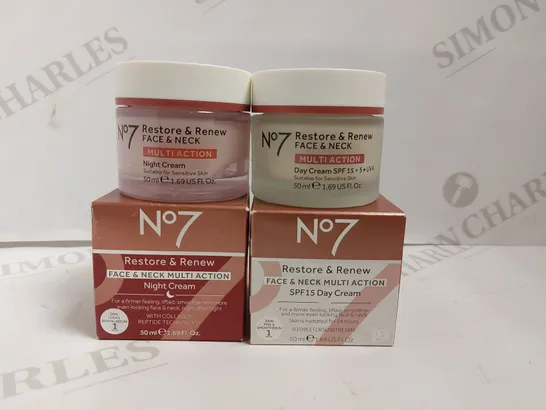 BOX OF 2 NO.7 ITEMS TO INCLUDE RESTORE AND RENEW DAY AND NIGHT CREAM