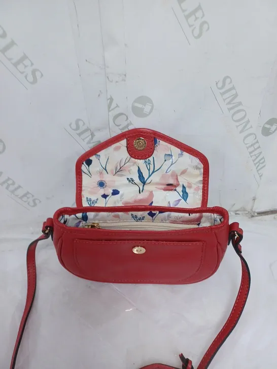 LADIES ASHWOOD SMALL HANDBAG GENUINE LEATHER WITH FLORAL PATTERNED LINING RED