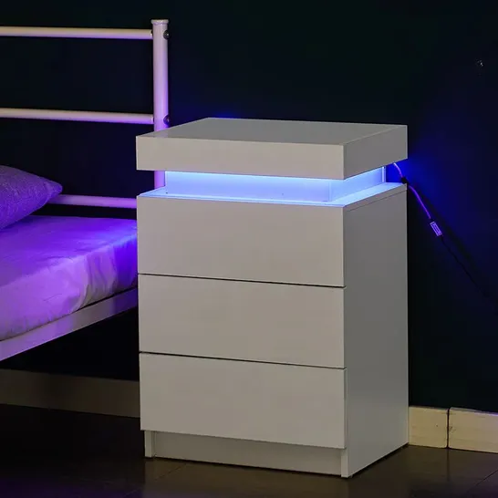 BOXED KUMAR LED LIGHT BEDSIDE TABLE IN BLACK [3 DRAWERS]