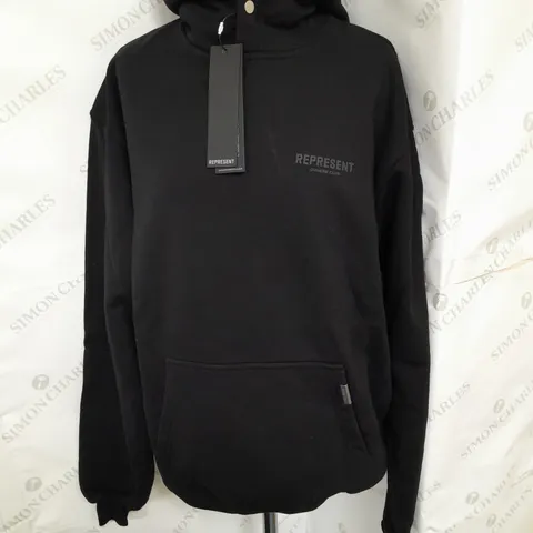 REPRESENT OWNER'S CLUB PRINTED JERSEY HOODIE IN BLACK SIZE XS