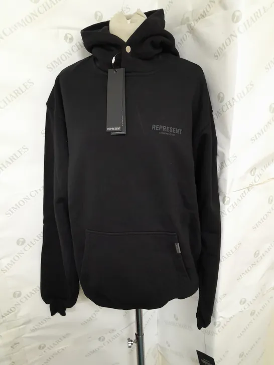 REPRESENT OWNER'S CLUB PRINTED JERSEY HOODIE IN BLACK SIZE XS