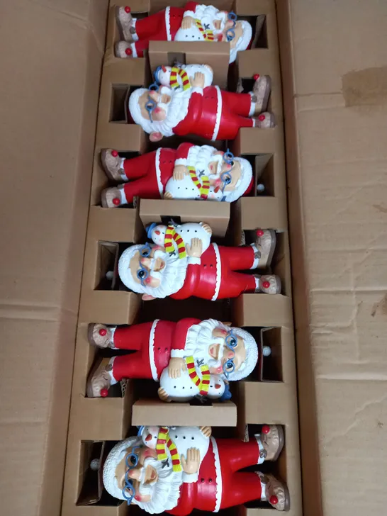 BOX OF 6 FESTIVE SANTA DECORATIONS