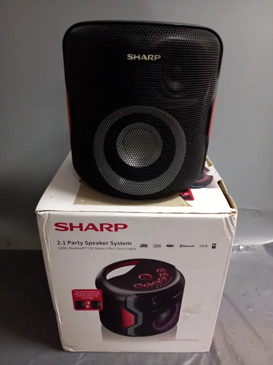 BOXED SHARP 2.1 PARTY SPEAKER SYSTEM IN BLACK/RED