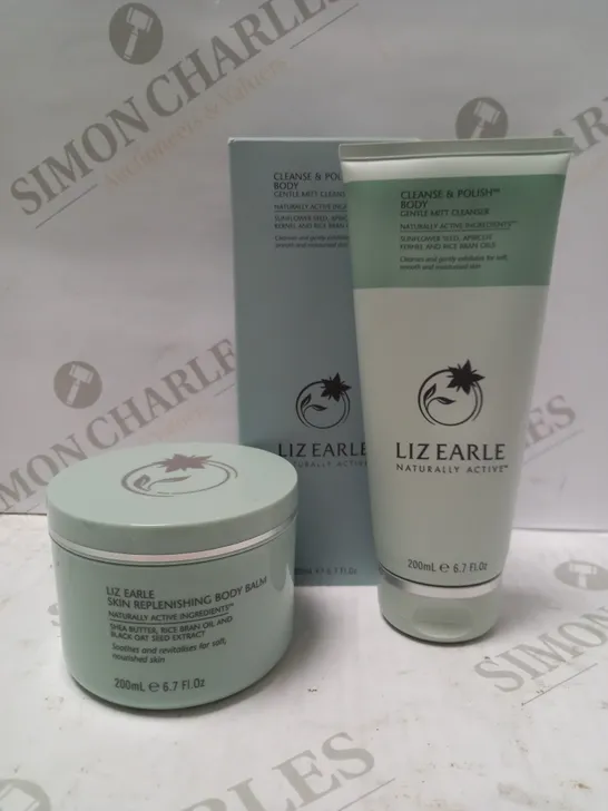 LOT OF 2 LIZ EARLE PRODUCTS TO INCLUDE CLEANSE AND POLISH BODY GENTLE MITT CLEANSER 200ML & SKIN REPLENISHING BODY BALM 200ML 