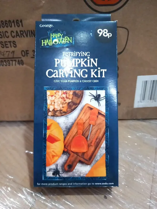 APPROXIMATELY 48 BRAND NEW BOXED HAPPY HALLOWEEN PETRIFYING PUMPKIN CARVING KITS