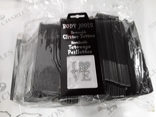 LOT OF APPROXIMATELY 200 PACKS OF BODY JOOLS LOVE REUSABLE GLITTER TATTOOS 