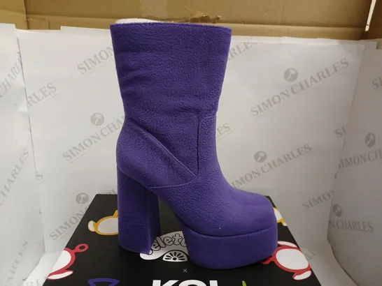 KOI VEGAN TINKY WINKY FLUFFY PLATFORM BOOTS - PURPLE SIZE 6