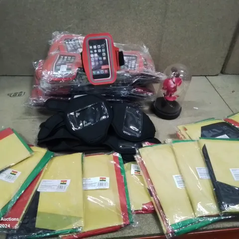 MIXED LOT CONTAINING VARIOUS ITEMS TO INCLUDE, SEVERAL GHANA FLAGS, LARGE AMOUNT OF ARM BAND PHONE HOLDERS ETC.