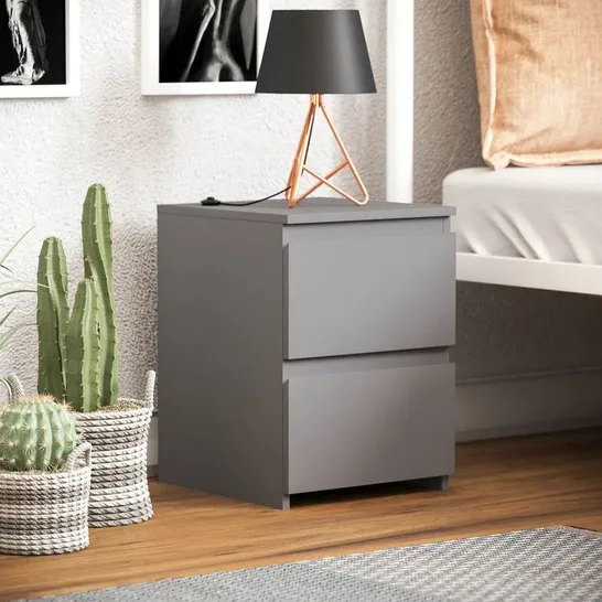 BOXED CUNHA 2 DRAWER BEDSIDE CHEST GREY W29.5 D29.5 H40CM - GREY (1 BOX)