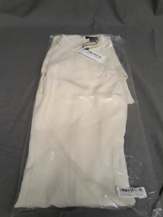 SEALED KAREN MILLEN TAIL COMPAC STRETCH WATERFALL HEM HIGH NECK MIDI DRESS CREAM- SIZE 6