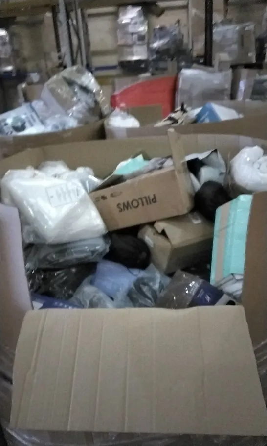 PALLET OF ASSORTED HOUSEHOLD GOODS TO INCLUDE CONTOUR CERVICAL PILLOW, DONUT CUSHION, AND MEMORY FOAM PILLOW ETC. 