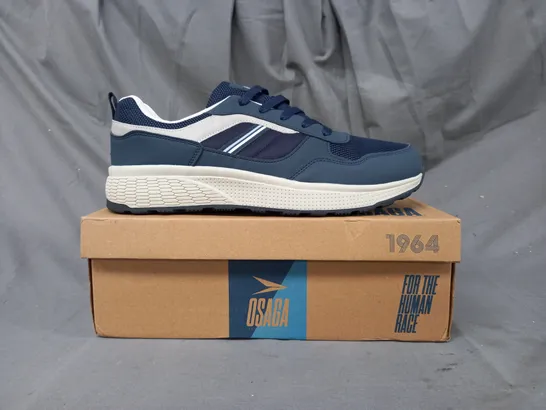 BOXED PAIR OF OSAGA SHOES IN NAVY SIZE 11