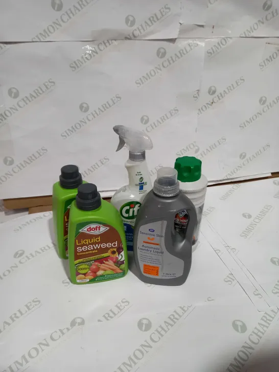 LOT OF 5 HOUSEHOLD ITEMS TO INCLUDE- LIQUID SEAWEED, AUTOMATIC LAUNDRY LIQUID AND CIF POWER AND SHINE - COLLECTION ONLY