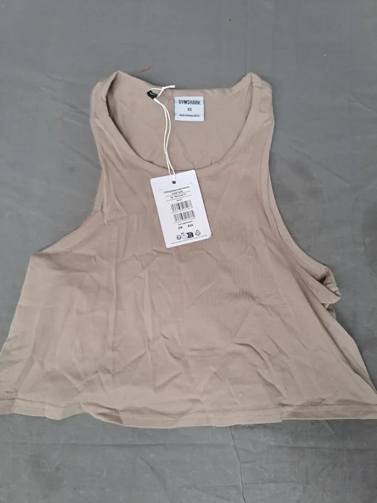 GYM SHARK LIFTING ESSENTIAL COTTON CROP TANK IN LIGHT BROWN SIZE XS