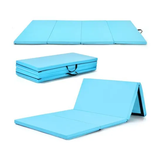 BOXED COSTWAY FOLDING GYMNASTICS MAT WITH CARRY HANDLES HOOK AND LOOP FASTENERS - BLUE