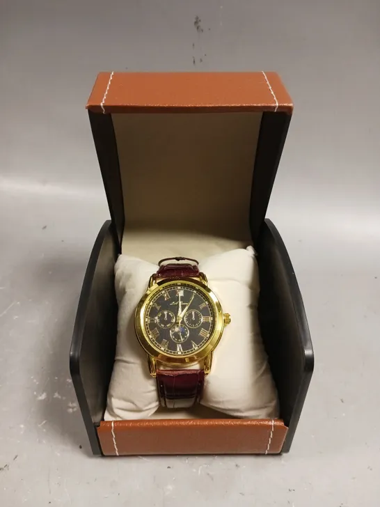 MENS LA BANUS WATCH – GOLD COLOUR CASE – LEATHER STRAP