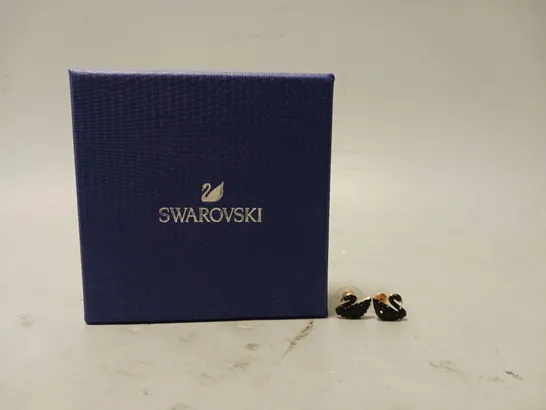 BOXED SWAROVSKI BLACK ROSE GOLD SWANS EARRINGS 