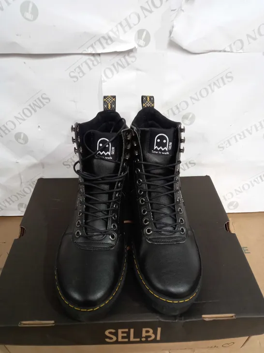 BOXED PAIR OF SELBI LACE UP BOOTS SIZE 39