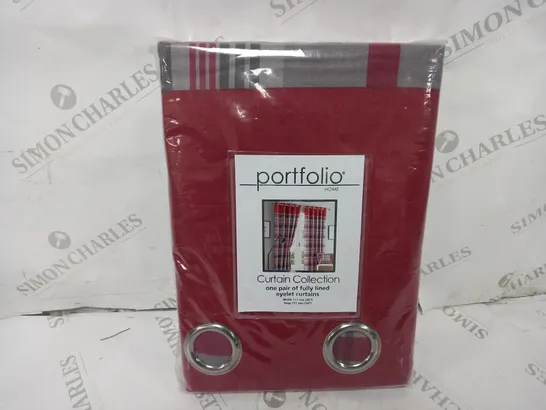 PORTFOLIO HOME EYELET CURTAINS IN ORLEANS RED - 117x137cm