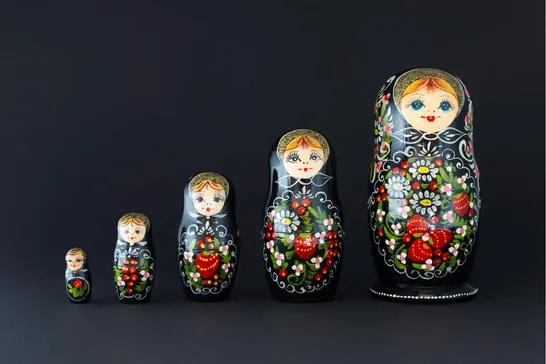 BOXED BLACK RUSSIAN NESTING DOLLS WRAPPED CANVAS PHOTOGRAPH