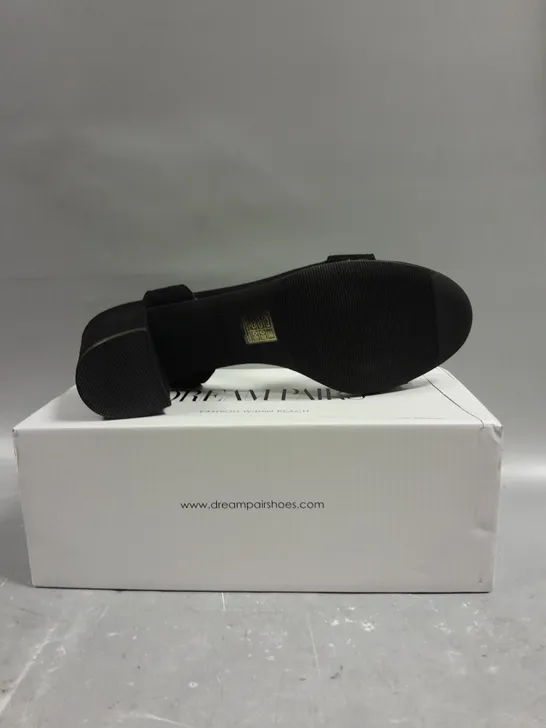 BOXED PAIR OF DREAM PARIS CARNIVAL BLACK SUEDE OPEN TOE SHOES - 9.5