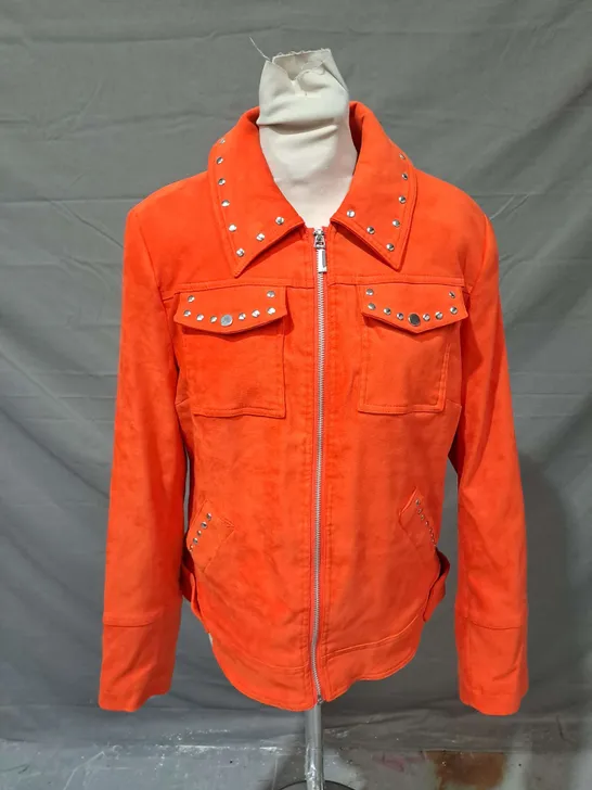 JULIEN MACDONALD FAUX SUEDE JACKET IN ORANGE SIZE 12