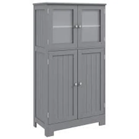 BOXED COSTWAY BATHROOM FLOOR STORAGE CABINET KITCHEN CUPBOARD WITH DOORS & ADJUSTABLE SHELF - GREY