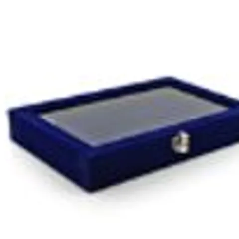 PORTABLE VELVET RING BOX WITH GLASS WINDOW (HALF BIG & SMALL RING ROWS) (SIZE - 29X18X4 CM) - ROYAL BLUE