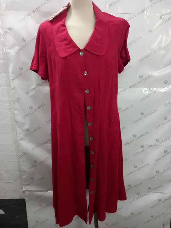 EAST RED BUTTON THROUGH LINEN DRESS - 14