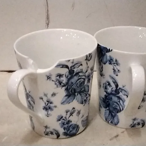 BOXED MIKASA HAMPTON PORCELAIN 330ML BLUE FLOWER MUG SET ,SET OF 6, DAMAGED 