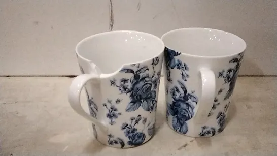 BOXED MIKASA HAMPTON PORCELAIN 330ML BLUE FLOWER MUG SET ,SET OF 6, DAMAGED 