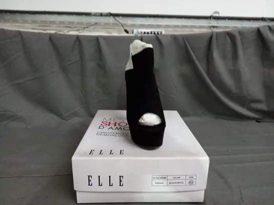 APPROXIMATELY 7 BOXED PAIRS OF ELLE SASHAY HEELED PLATFORM OPEN TOE SHOES IN VARIOUS SIZES 