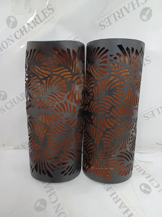 PAIR SOLAR POWERED SEMI-CIRCULAR LANTERNS WITH BLACK LEAF PATTERN