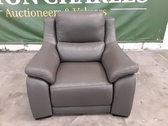 QUALITY ITALIAN DESIGNER DEGANO ELECTRIC RECLINER CHAIR WITH SMALL ARMS - GREY ANTHRACITE LEATHER