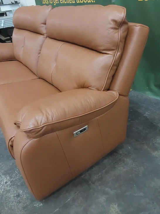 QUALITY DESIGNER ITALIAN MADE LUGANO 3 SEATER ELECTRIC RECLINER LEATHER SOFA - TAN