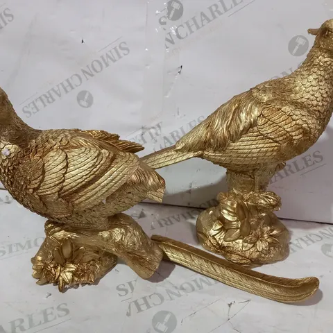 BOXED ALISON CORK SET OF 2 RESIN PEACOCKS - GOLD