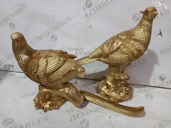 BOXED ALISON CORK SET OF 2 RESIN PEACOCKS - GOLD