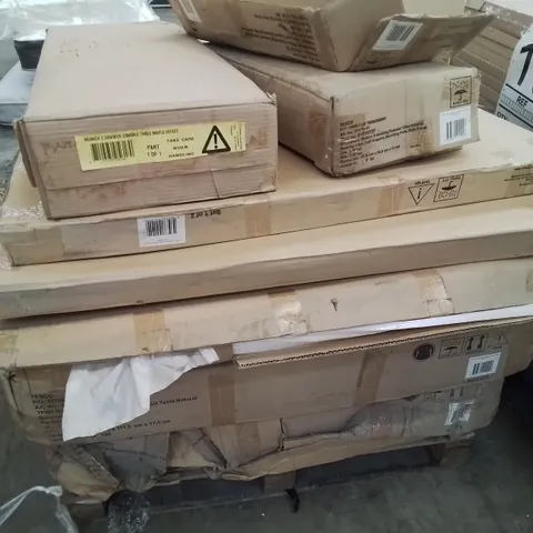 PALLET OF ASSORTED BOXED FURNITURE PARTS,INCLUDING TABLE TOPS, CONSOLE TABLE, TABLE PEDESTAL 