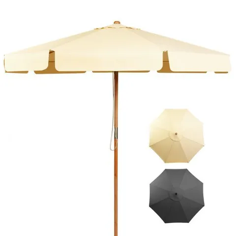 BOXED COSTWAY 3M OUTDOOR UMBRELLA ANTI-UV PARASOL WOOD ADJUSTABLE PATIO TILTING SUN SHADE BALCONY BEACH BEIGE