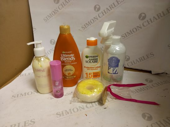 LOT OF APPROXIMATELY 20 ASSORTED HEALTH & BEAUTY ITEMS, TO INCLUDE GARNIER LOTION, BATH FIZZER, GIVE ME HAIR SERUM, ETC