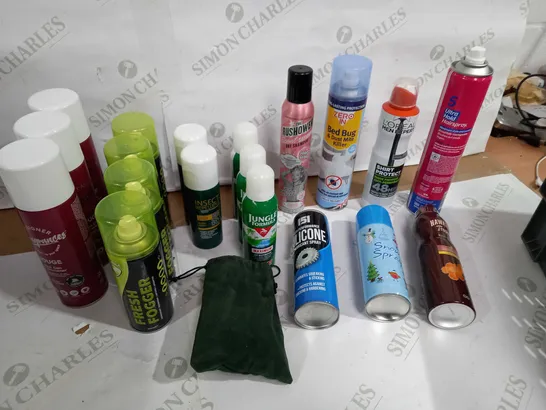 LOT OF APPROX 20 ASSORTED AEROSOLS TO INCLUDE AIR SPRAY, INSECT REPELLENT, HAIRSPRAY ETC