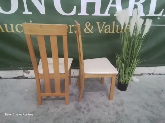 PAIR OXFORD OAK DINING CHAIRS IVORY SEAT PADS 