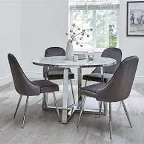 BOXED GRADE 1 IVY MARBLE EFFECT CIRCLE DINING TABLE WITH 4 CHAIRS (2 BOXES)