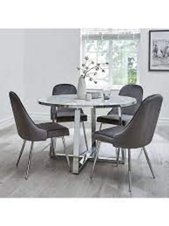 BOXED GRADE 1 IVY MARBLE EFFECT CIRCLE DINING TABLE WITH 4 CHAIRS (2 BOXES) RRP £799